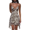image:imageFloerns Women V Neck Spaghetti Strap Ruffle Mini A Line Dresses with ScarfBrown White Zebra