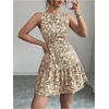 image:imageFloerns Womens Boho Floral Mini Dress Elegant Sleeveless Crew Neck Ruffle A Line Vacation DressesBrown