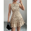 image:imageFloerns Womens Boho Floral Mini Dress Elegant Sleeveless Crew Neck Ruffle A Line Vacation DressesBrown