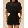 image:imageFloerns Womens Dolman Sleeve Bodycon Dress Mesh Mock Neck Ruched Night Out Mini DressesBlack