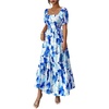 image:imageFloerns Womens Floral Square Neck Maxi Dress Puff Sleeve Tiered Ruffle Summer Beach Vacation DressesBlue  White Multi