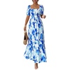 image:imageFloerns Womens Floral Square Neck Maxi Dress Puff Sleeve Tiered Ruffle Summer Beach Vacation DressesBlue  White Multi