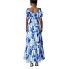 image:imageFloerns Womens Floral Square Neck Maxi Dress Puff Sleeve Tiered Ruffle Summer Beach Vacation DressesBlue  White Multi