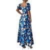 image:imageFloerns Womens Floral Square Neck Maxi Dress Puff Sleeve Tiered Ruffle Summer Beach Vacation DressesBlue Multi