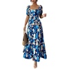 image:imageFloerns Womens Floral Square Neck Maxi Dress Puff Sleeve Tiered Ruffle Summer Beach Vacation DressesBlue Multi