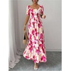 image:imageFloerns Womens Floral Square Neck Maxi Dress Puff Sleeve Tiered Ruffle Summer Beach Vacation DressesPink Multi