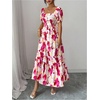 image:imageFloerns Womens Floral Square Neck Maxi Dress Puff Sleeve Tiered Ruffle Summer Beach Vacation DressesPink Multi