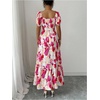 image:imageFloerns Womens Floral Square Neck Maxi Dress Puff Sleeve Tiered Ruffle Summer Beach Vacation DressesPink Multi