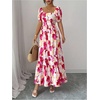 image:imageFloerns Womens Floral Square Neck Maxi Dress Puff Sleeve Tiered Ruffle Summer Beach Vacation DressesPink Multi