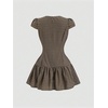 image:imageFloerns Womens Gingham Button Down Mini Dress Cute Short Sleeve Ruffle Hem A Line Tea Party DressesCoffee