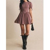image:imageFloerns Womens Gingham Short Puff Sleeve Crew Neck Mini A Line DressBurgundy