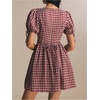 image:imageFloerns Womens Gingham Short Puff Sleeve Crew Neck Mini A Line DressBurgundy