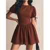 image:imageFloerns Womens Gingham Short Puff Sleeve Crew Neck Mini A Line DressCoffee Brown