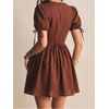 image:imageFloerns Womens Gingham Short Puff Sleeve Crew Neck Mini A Line DressCoffee Brown