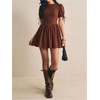 image:imageFloerns Womens Gingham Short Puff Sleeve Crew Neck Mini A Line DressCoffee Brown