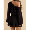 image:imageFloerns Womens Off The Shoulder Chiffon Lantern Long Sleeve Mini DressBlack