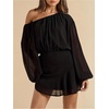 image:imageFloerns Womens Off The Shoulder Chiffon Lantern Long Sleeve Mini DressBlack
