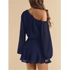 image:imageFloerns Womens Off The Shoulder Chiffon Lantern Long Sleeve Mini DressBlue