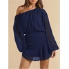 image:imageFloerns Womens Off The Shoulder Chiffon Lantern Long Sleeve Mini DressBlue