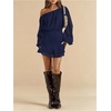 image:imageFloerns Womens Off The Shoulder Chiffon Lantern Long Sleeve Mini DressBlue