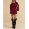 image:imageFloerns Womens Off The Shoulder Chiffon Lantern Long Sleeve Mini DressBurgundy