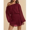 image:imageFloerns Womens Off The Shoulder Chiffon Lantern Long Sleeve Mini DressBurgundy