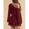image:imageFloerns Womens Off The Shoulder Chiffon Lantern Long Sleeve Mini DressBurgundy
