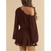 image:imageFloerns Womens Off The Shoulder Chiffon Lantern Long Sleeve Mini DressCoffee Brown