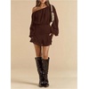 image:imageFloerns Womens Off The Shoulder Chiffon Lantern Long Sleeve Mini DressCoffee Brown