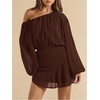 image:imageFloerns Womens Off The Shoulder Chiffon Lantern Long Sleeve Mini DressCoffee Brown