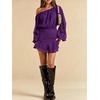 image:imageFloerns Womens Off The Shoulder Chiffon Lantern Long Sleeve Mini DressPurple