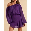 image:imageFloerns Womens Off The Shoulder Chiffon Lantern Long Sleeve Mini DressPurple