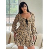 image:imageFloerns Womens Plus Size Floral Gothic Dress Flare Long Sleeve Mesh Grunge A Line DressApricot