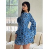 image:imageFloerns Womens Plus Size Floral Gothic Dress Flare Long Sleeve Mesh Grunge A Line DressLake Blue