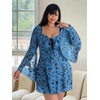 image:imageFloerns Womens Plus Size Floral Gothic Dress Flare Long Sleeve Mesh Grunge A Line DressLake Blue