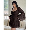 image:imageFloerns Womens Plus Size Floral Gothic Dress Flare Long Sleeve Mesh Grunge A Line DressLight Brown