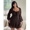 image:imageFloerns Womens Plus Size Floral Gothic Dress Flare Long Sleeve Mesh Grunge A Line DressLight Brown