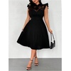 image:imageFloerns Womens Plus Size Lace Ruffle Cap Sleeve Pleated Party Midi DressBlack