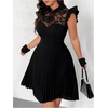 image:imageFloerns Womens Plus Size Lace Ruffle Cap Sleeve Pleated Party Midi DressBlack