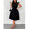 image:imageFloerns Womens Plus Size Lace Ruffle Cap Sleeve Pleated Party Midi DressBlack