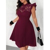 image:imageFloerns Womens Plus Size Lace Ruffle Cap Sleeve Pleated Party Midi DressBurgundy