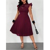 image:imageFloerns Womens Plus Size Lace Ruffle Cap Sleeve Pleated Party Midi DressBurgundy