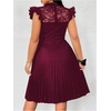 image:imageFloerns Womens Plus Size Lace Ruffle Cap Sleeve Pleated Party Midi DressBurgundy