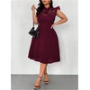 image:imageFloerns Womens Plus Size Lace Ruffle Cap Sleeve Pleated Party Midi DressBurgundy