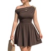 image:imageFloerns Womens Plus Size Off The Shoulder A Line Going Out Mini DressesBrown