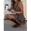 image:imageFloerns Womens Polka Dots Mini Dress Draped Halter Neck Ruffle Summer Going Out DressesCoffee Brown