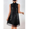 image:imageFloerns Womens Sequin Sleeveless Tank High Neck Bow Shiny Party DressBlack