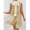 image:imageFloerns Womens Sequin Sleeveless Tank High Neck Bow Shiny Party DressGold