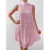 image:imageFloerns Womens Sequin Sleeveless Tank High Neck Bow Shiny Party DressPink