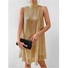 image:imageFloerns Womens Sequin Sleeveless Tank High Neck Bow Shiny Party DressYellow